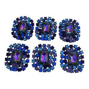 Vintage Bijoux MG Rainbow Glass Rhinestone Set 6 Replacement Crafts 1.5" Costume